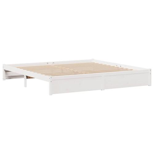 Seng med reol uden madras 200x200 cm massivt fyrretræ hvid
