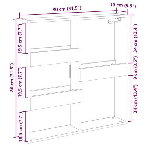 Vægskab 80x15x80 cm konstrueret træ røget egetræsfarve