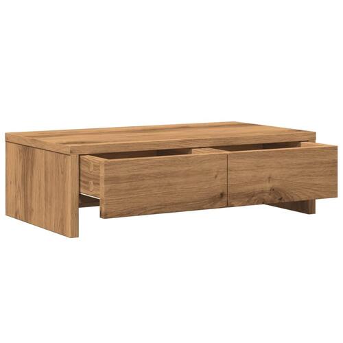 Skærmholder med skuffer 50x27x15 cm konstrueret træ kunsteg