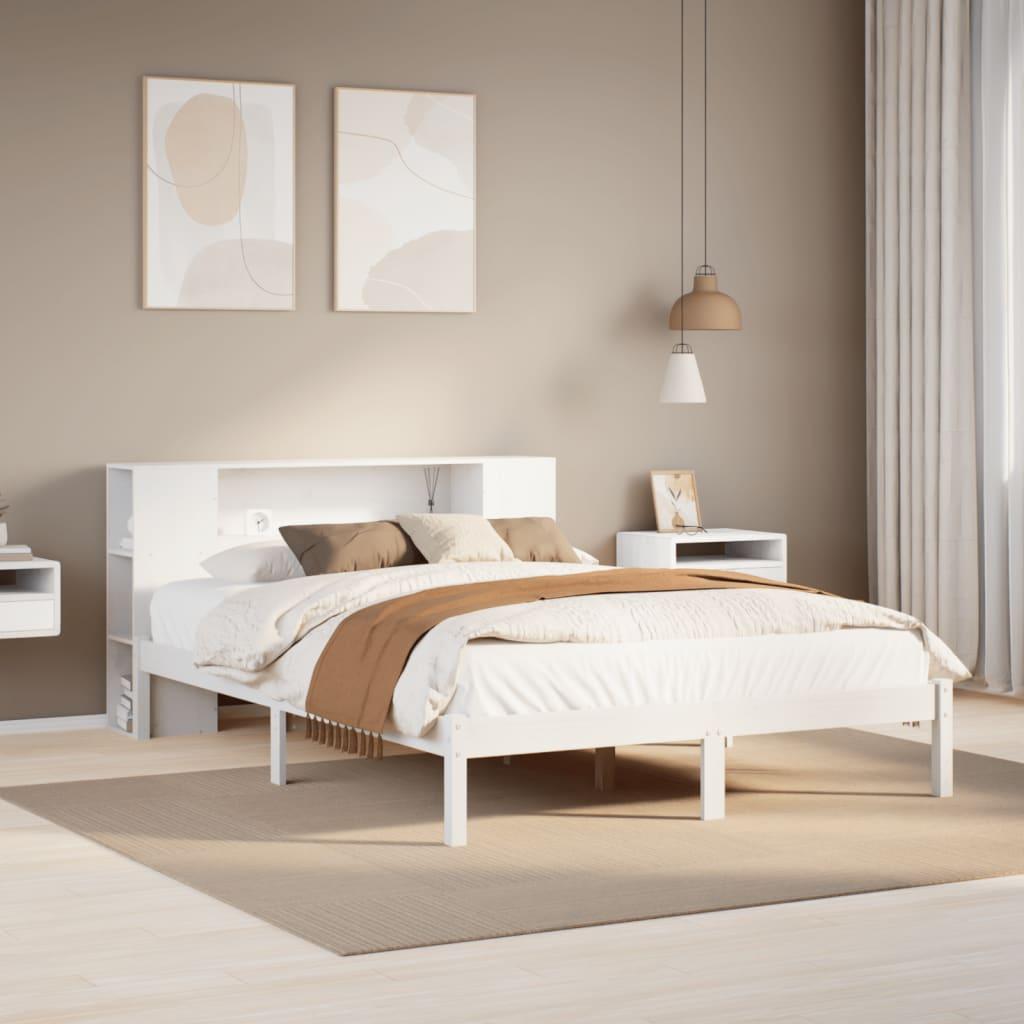 Seng med reol uden madras 140x190 cm massivt fyrretræ hvid