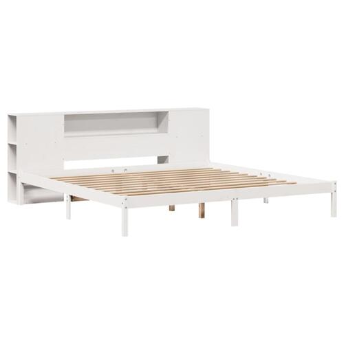 Seng med reol uden madras 200x200 cm massivt fyrretræ hvid