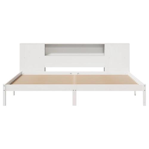 Seng med reol uden madras 200x200 cm massivt fyrretræ hvid