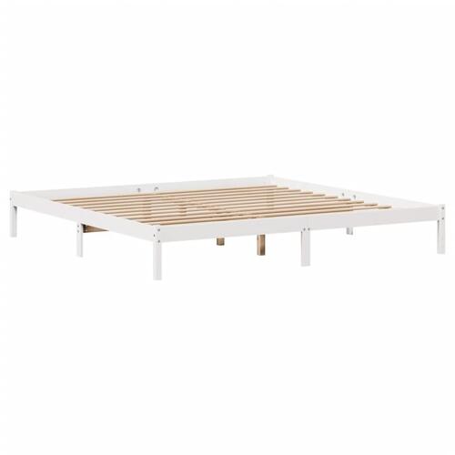 Seng med reol uden madras 200x200 cm massivt fyrretræ hvid