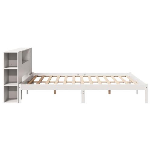 Seng med reol uden madras 200x200 cm massivt fyrretræ hvid