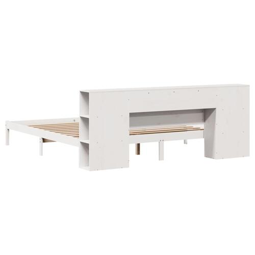 Seng med reol uden madras 200x200 cm massivt fyrretræ hvid
