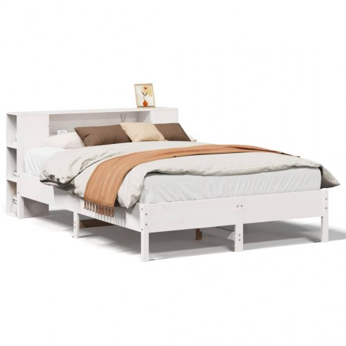 Seng med reol uden madras 140x190 cm massivt fyrretræ hvid