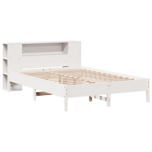 Seng med reol uden madras 140x190 cm massivt fyrretræ hvid