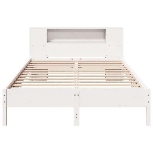 Seng med reol uden madras 140x190 cm massivt fyrretræ hvid