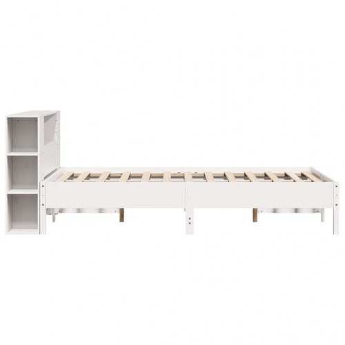Seng med reol uden madras 140x190 cm massivt fyrretræ hvid