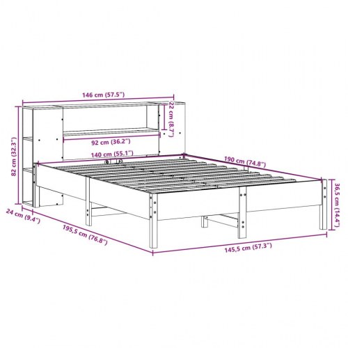 Seng med reol uden madras 140x190 cm massivt fyrretræ hvid