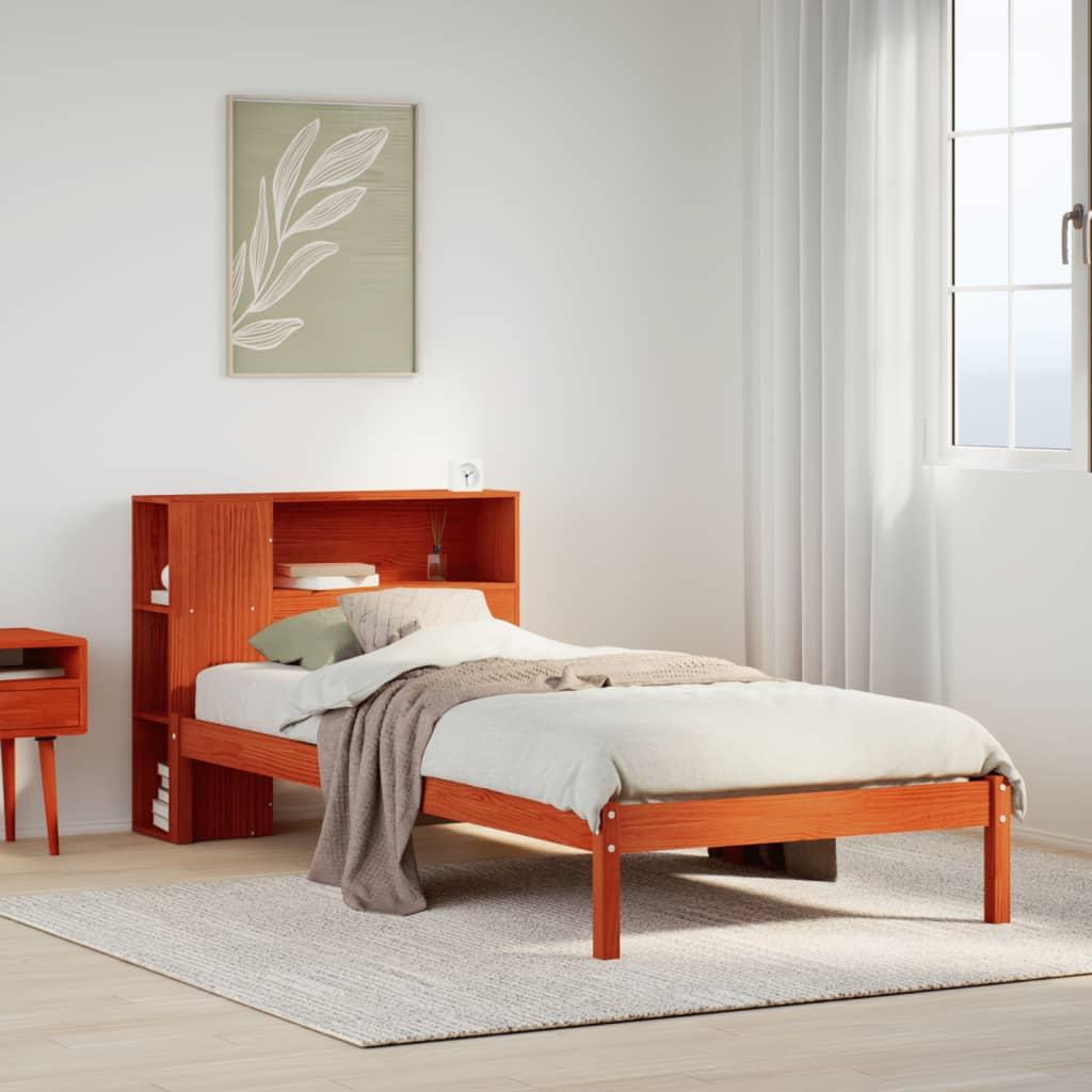 Seng med reol uden madras 90x190 cm massivt fyrretræ gyldenbrun
