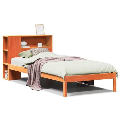 Seng med reol uden madras 90x190 cm massivt fyrretræ gyldenbrun