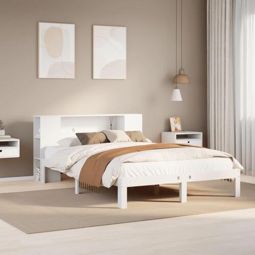 Seng med reol uden madras 120x190 cm massivt fyrretræ hvid