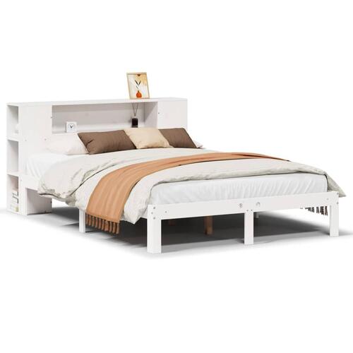 Seng med reol uden madras 120x190 cm massivt fyrretræ hvid