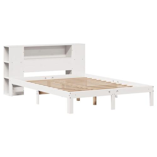 Seng med reol uden madras 120x190 cm massivt fyrretræ hvid