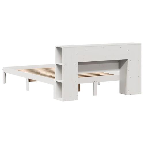 Seng med reol uden madras 120x190 cm massivt fyrretræ hvid