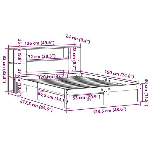Seng med reol uden madras 120x190 cm massivt fyrretræ hvid