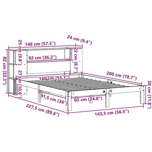 Seng med reol uden madras 140x200 cm massivt fyrretræ