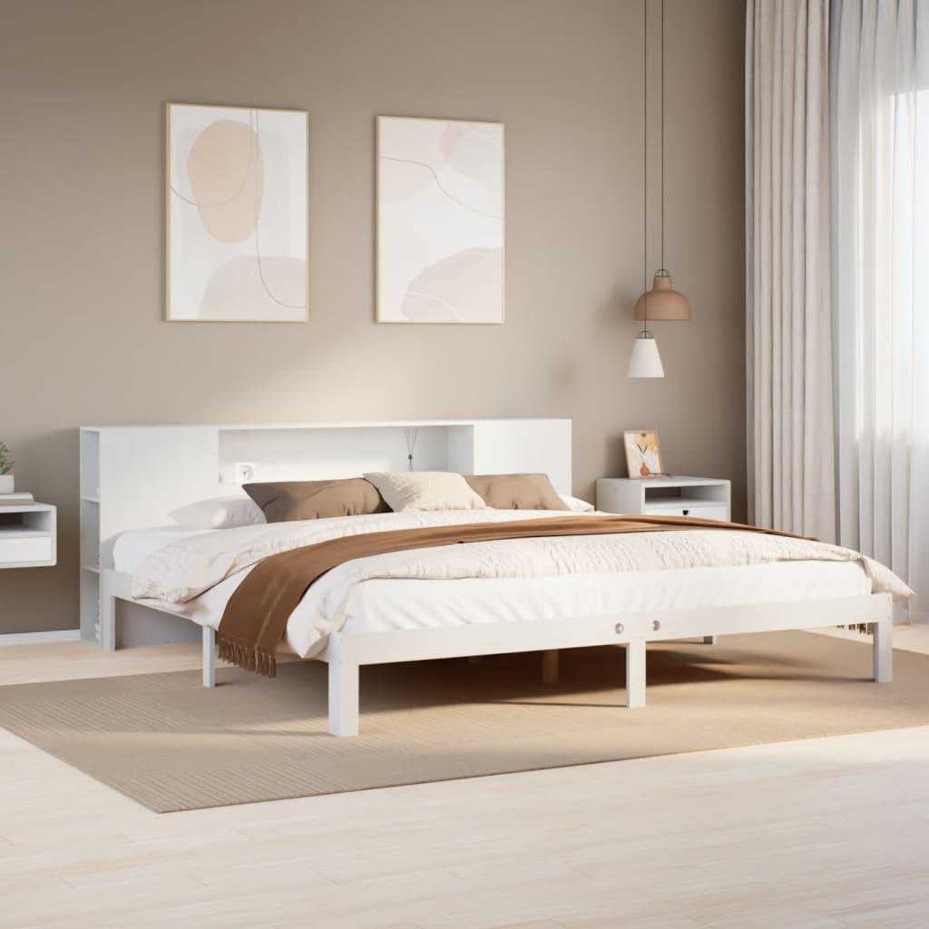 Seng med reol uden madras 180x200 cm massivt fyrretræ hvid