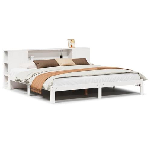 Seng med reol uden madras 180x200 cm massivt fyrretræ hvid