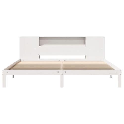 Seng med reol uden madras 180x200 cm massivt fyrretræ hvid