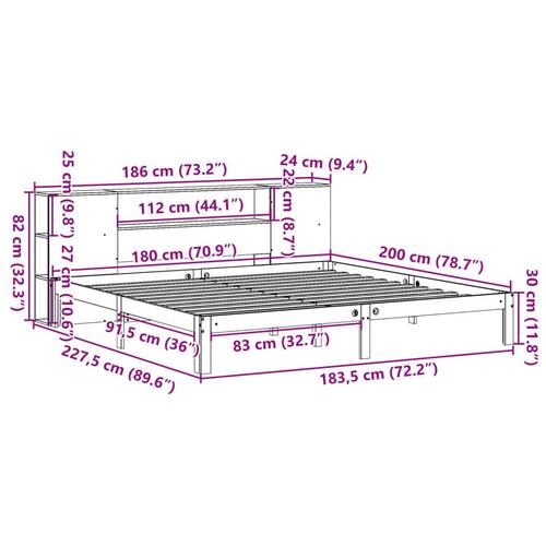 Seng med reol uden madras 180x200 cm massivt fyrretræ hvid