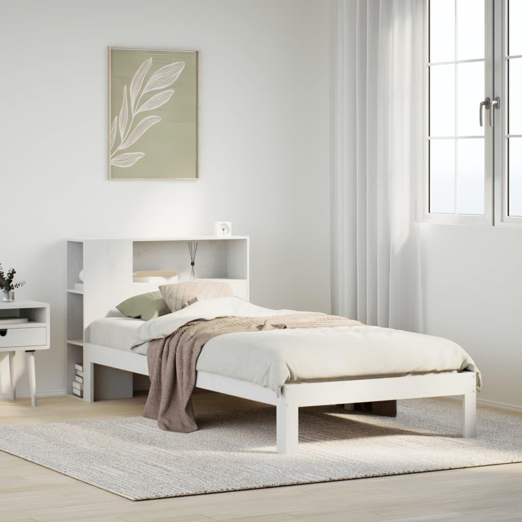 Seng med reol uden madras 100x200 cm massivt fyrretræ hvid