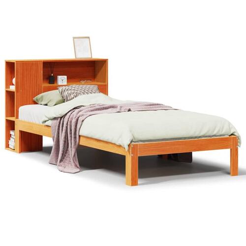 Seng med reol uden madras 90x190 cm massivt fyrretræ gyldenbrun