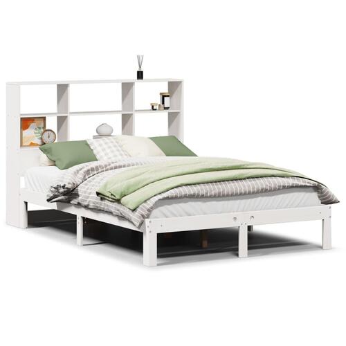 Seng med reol uden madras 140x190 cm massivt fyrretræ hvid