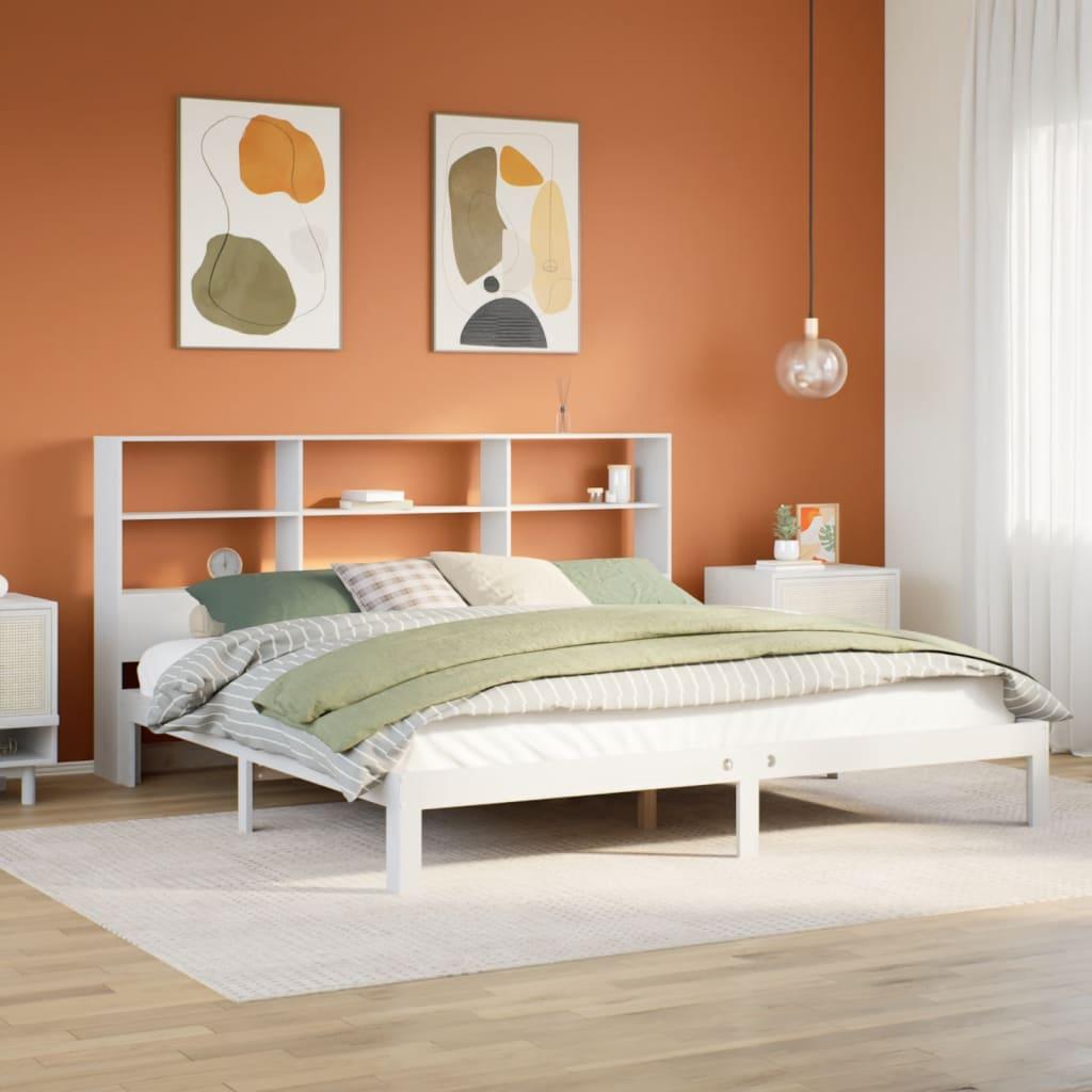 Seng med reol uden madras 180x200 cm massivt fyrretræ hvid