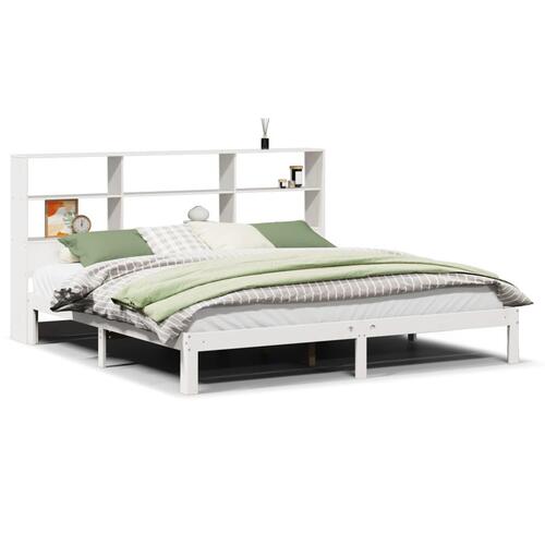 Seng med reol uden madras 180x200 cm massivt fyrretræ hvid