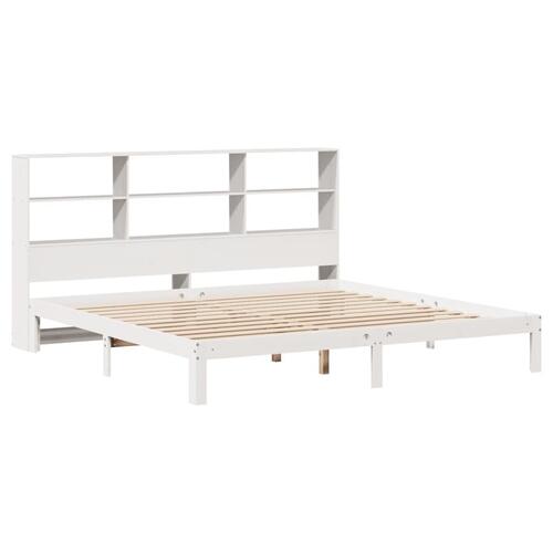 Seng med reol uden madras 180x200 cm massivt fyrretræ hvid