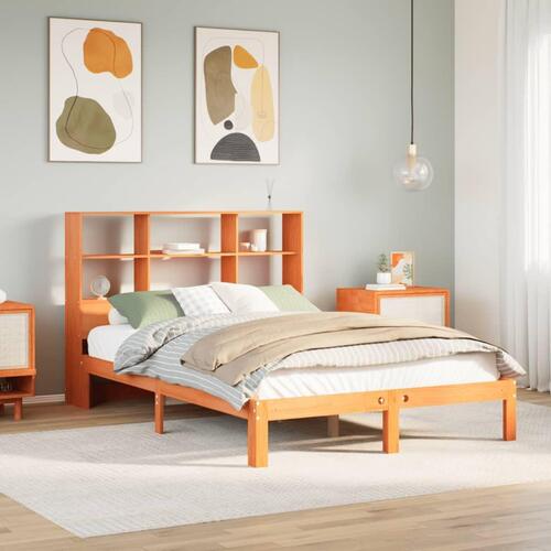Seng med reol uden madras 140x190cm massivt fyrretræ gyldenbrun