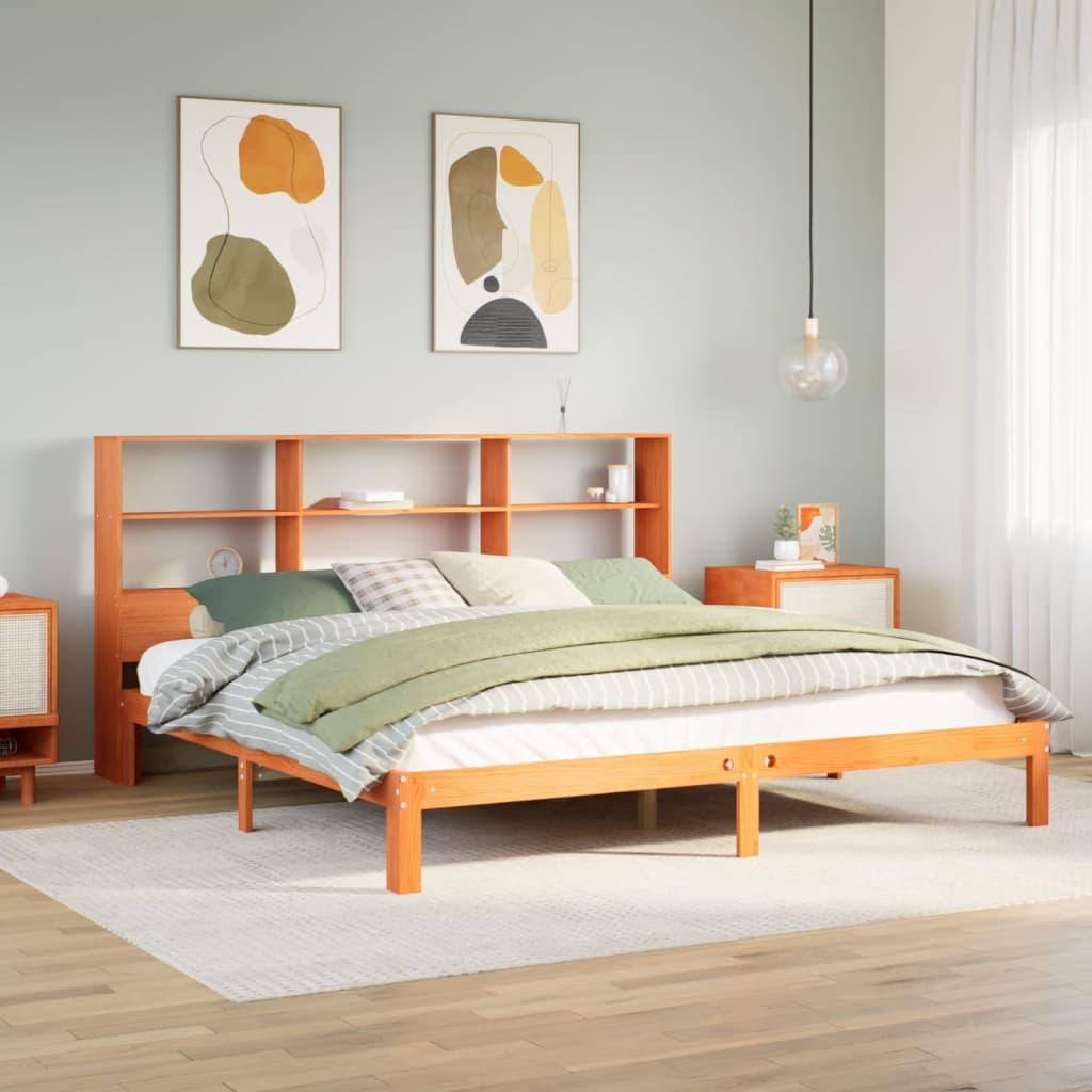 Seng med reol uden madras 180x200cm massivt fyrretræ gyldenbrun