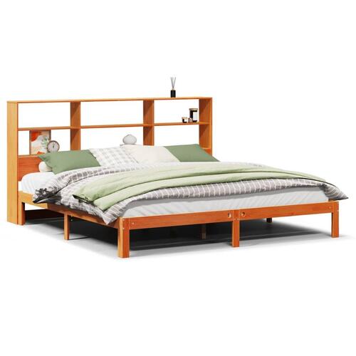 Seng med reol uden madras 180x200cm massivt fyrretræ gyldenbrun