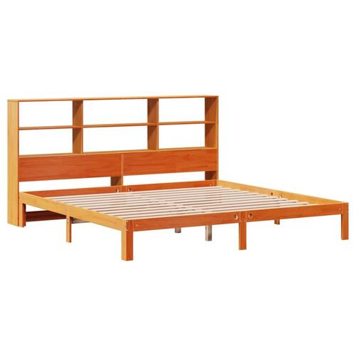 Seng med reol uden madras 180x200cm massivt fyrretræ gyldenbrun