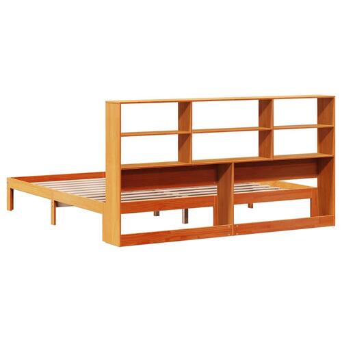 Seng med reol uden madras 180x200cm massivt fyrretræ gyldenbrun