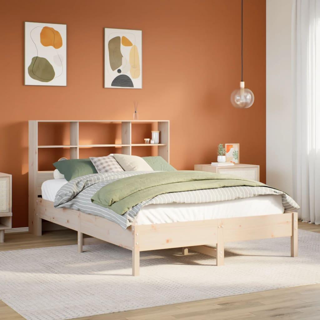 Seng med reol uden madras 150x200 cm massivt fyrretræ