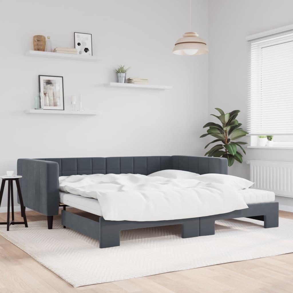 Daybed med udtræk og madras 100x200 cm velour mørkegrå