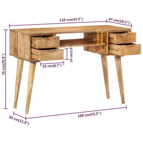 Skrivebord med skuffer 110x47x76 cm massivt mangotræ