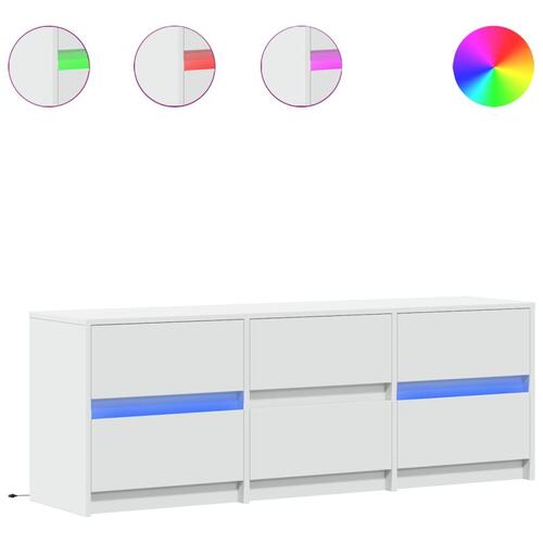 Tv-bord med LED-lys 140x34x50 cm konstrueret træ hvid