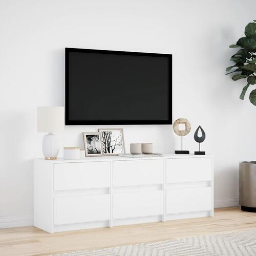 Tv-bord med LED-lys 140x34x50 cm konstrueret træ hvid