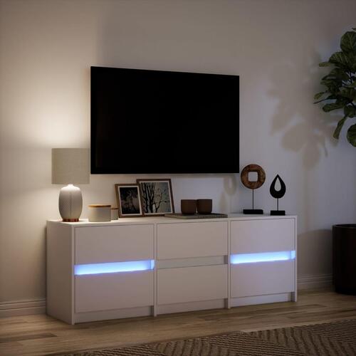 Tv-bord med LED-lys 140x34x50 cm konstrueret træ hvid