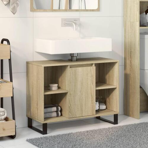 Badeværelsesskab 80x33x60 cm konstrueret træ sonoma-eg