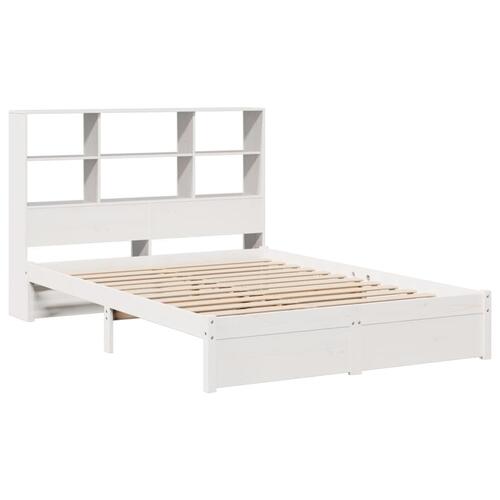 Seng med reol uden madras 120x200 cm massivt fyrretræ hvid