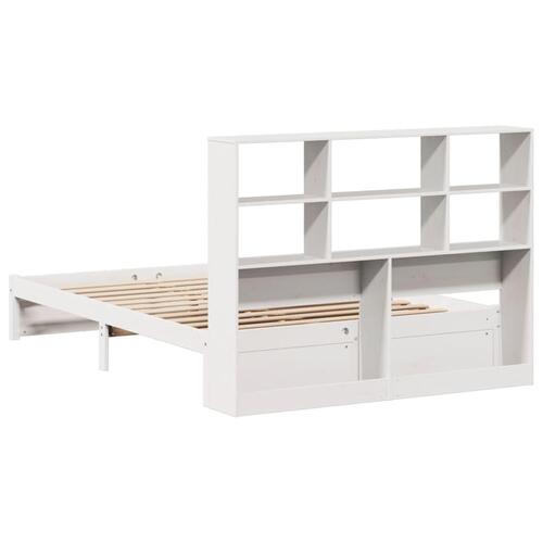 Seng med reol uden madras 120x200 cm massivt fyrretræ hvid