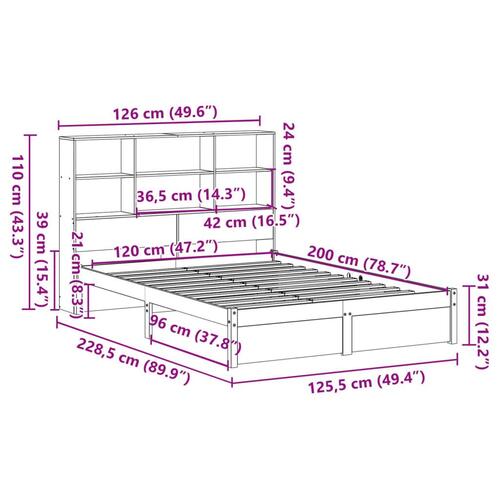 Seng med reol uden madras 120x200 cm massivt fyrretræ hvid