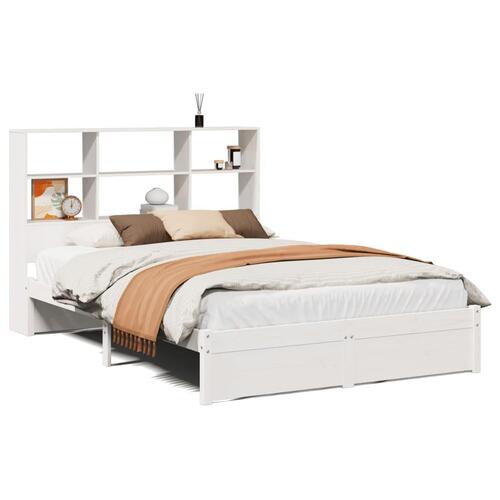 Seng med reol uden madras 140x190 cm massivt fyrretræ hvid
