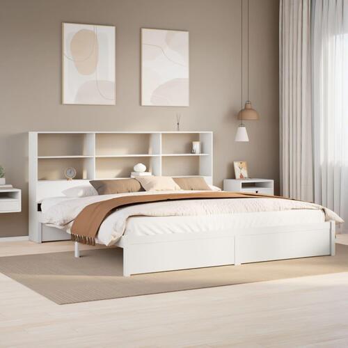 Seng med reol uden madras 200x200 cm massivt fyrretræ hvid