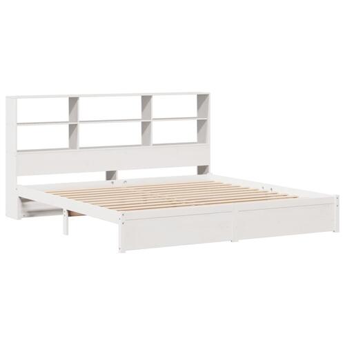 Seng med reol uden madras 200x200 cm massivt fyrretræ hvid